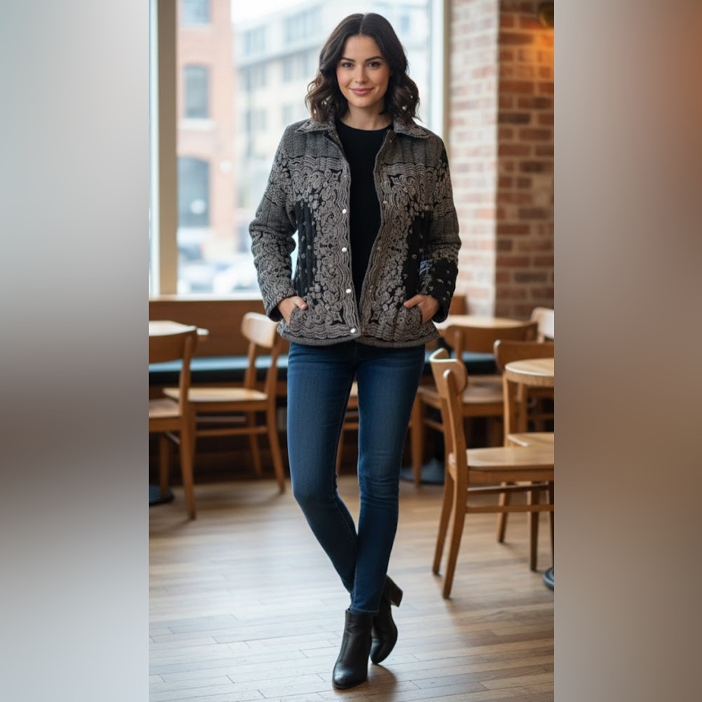 SOLD Elegant Black and Gray Women's Teddy Jacket